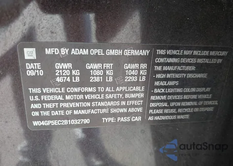 2011 Buick Regal Cxl Russelsheim z USA, uszkodzony, nr VIN W04GP5EC2B1032790